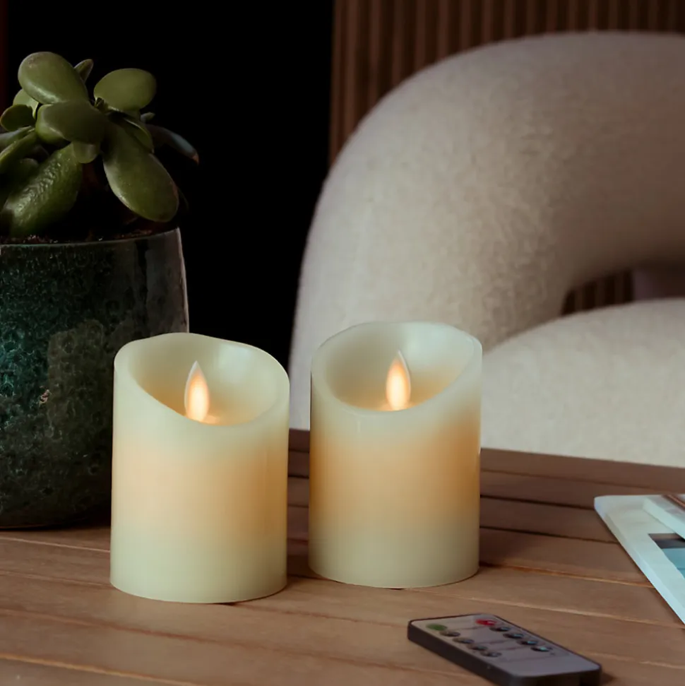 Lot de 2 bougies à LED 10 cm en cire avec télécommande, flamme vacillante - Vivezen