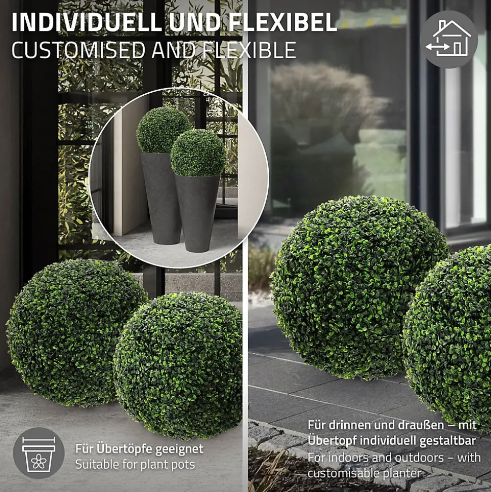 Lot de 2 boules de buis plantes en plastique ML-Design 45 cm de diamétre aspect naturel réaliste