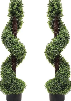 Lot de 2 Buis Artificiels en Spirale Topiaire 90 cm