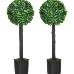 Lot de 2 buis artificiels topiaires artificielles en forme de boule dia. 20 x 60H cm pots inclus