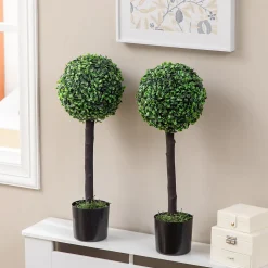 Lot de 2 buis artificiels topiaires artificielles en forme de boule dia. 20 x 60H cm pots inclus