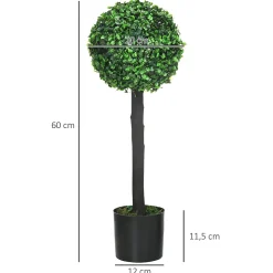 Lot de 2 buis artificiels topiaires artificielles en forme de boule dia. 20 x 60H cm pots inclus