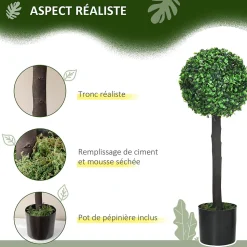 Lot de 2 buis artificiels topiaires artificielles en forme de boule dia. 20 x 60H cm pots inclus