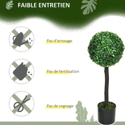 Lot de 2 buis artificiels topiaires artificielles en forme de boule dia. 20 x 60H cm pots inclus