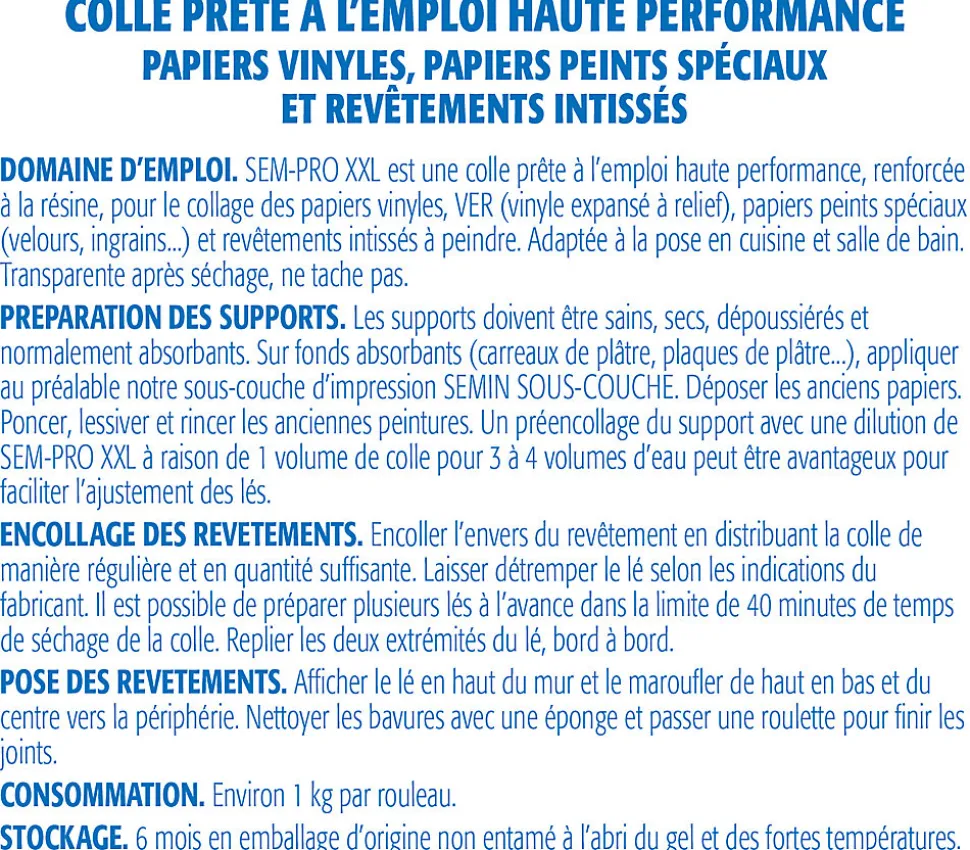 Lot de 3 colles Papiers Peints en Pâte Semin Sem-Pro XXL, Prêt à l'Emploi, Seau de 5 kg