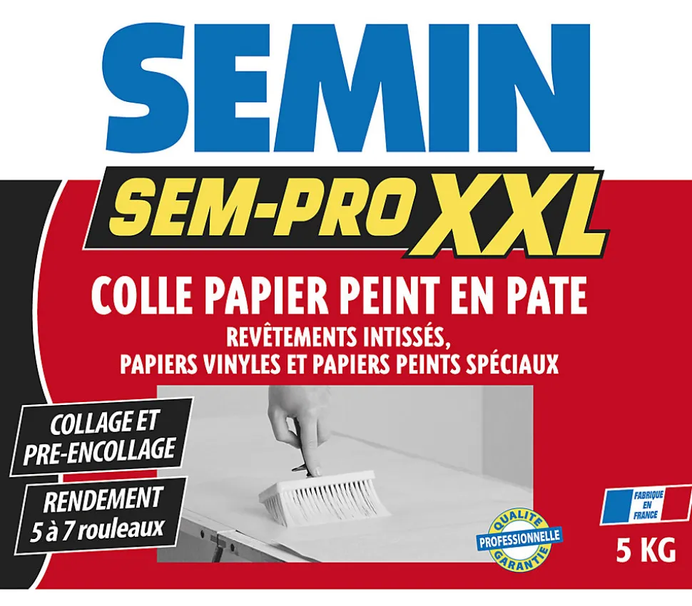 Lot de 3 colles Papiers Peints en Pâte Semin Sem-Pro XXL, Prêt à l'Emploi, Seau de 5 kg