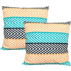 Lot de 2 coussins 45 x 45 cm en tissu motif zig zag bleu orange - ZAG