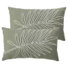 Lot de 2 Coussins déhoussables, rectangulaire 30x50cm, Olive, Broderie feuille Ecru, Collection Mambo, CMADECO