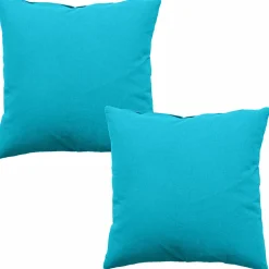 Lot de 2 coussins déhoussables, carré 60x60cm, turquoise, 100% coton, collection Panama, CMADECO