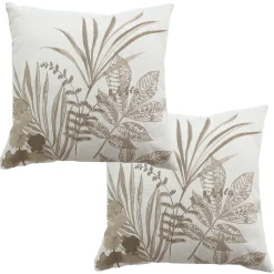Lot de 2 Coussins déhoussables, carré 40x40cm, Motifs végétaux, Collection Natura, CMADECO