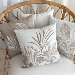 Lot de 2 Coussins déhoussables, carré 40x40cm, Motifs végétaux, Collection Natura, CMADECO