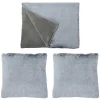 Lot de 2 coussins et 1 plaid en fausse fourrure gris givré doux - LEVY