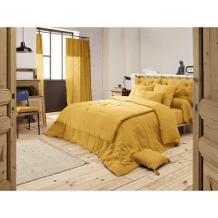 Lot de 2 coussins 40x40 double gaze de coton jaune avec pompons - PEPA
