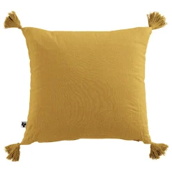 Lot de 2 coussins 40x40 double gaze de coton jaune avec pompons - PEPA