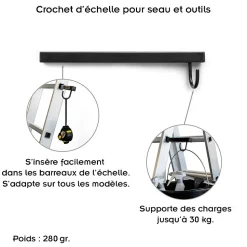 Lot de 5 Crochet d'échelle pour seau et outils - Charge max 30 kg