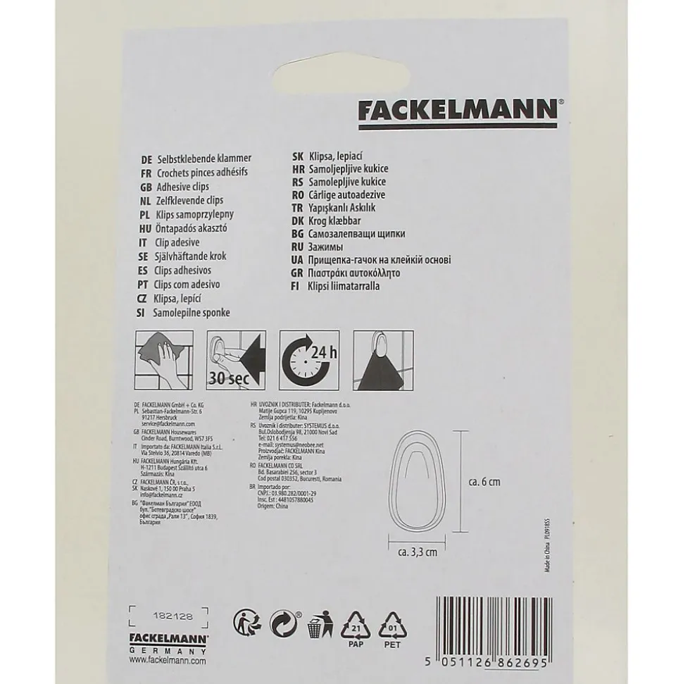 Lot de 2 crochets adhésifs à pince Fackelmann Tecno
