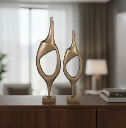 Lot de 2 figurines décoratives en aluminium avec finition bronze