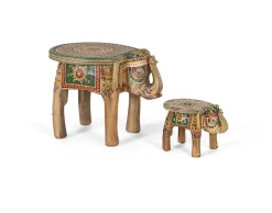 Lot de 2 figurines en bois de manguier sculpté et peint à la main