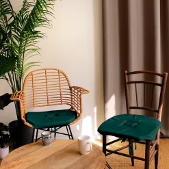 Lot de 4 galettes de chaise à rabat, 40x40 cm, vert foncé, nouettes, 100% polyester certifié oeko-tex, Basic, CMADECO