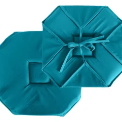 Lot de 4 galettes de chaise à rabat, 40x40 cm, bleu canard, nouettes, 100% polyester certifié oeko-tex, Basic, CMADECO
