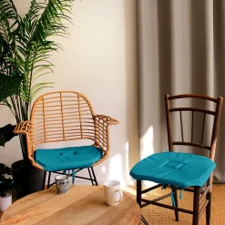 Lot de 4 galettes de chaise à rabat, 40x40 cm, bleu canard, nouettes, 100% polyester certifié oeko-tex, Basic, CMADECO