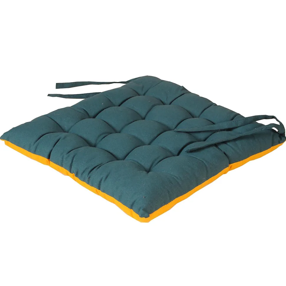 Lot de 6 Galettes de Chaise Bicolores 40x40cm - Confort Élégant Bleu Canard/Moutarde DYLREV