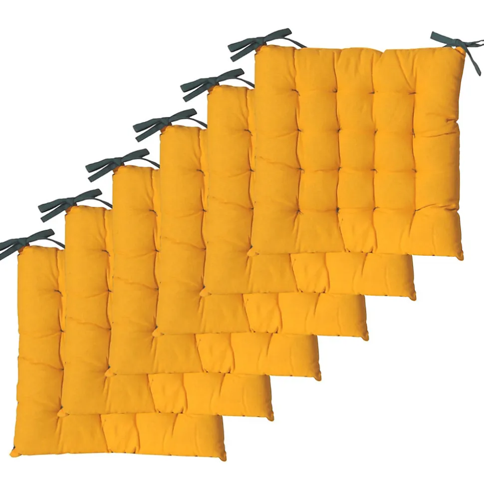 Lot de 6 Galettes de Chaise Bicolores 40x40cm - Confort Élégant Bleu Canard/Moutarde DYLREV