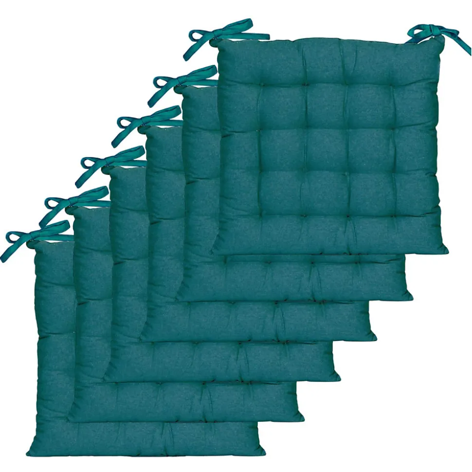 Lot de 6 Galettes de Chaise Bicolores 40x40cm - Confort Élégant Bleu Canard/Moutarde DYLREV