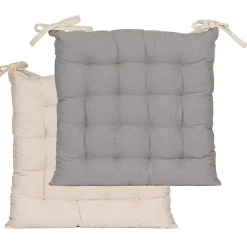 Lot de 4 galettes de chaise carrées bicolores 40x40cm en Beige et Gris, DYLREV