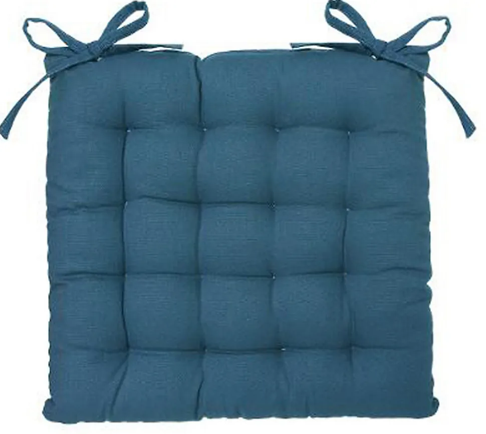 Lot de 4 galettes de chaise en coton et polyester coloris bleu canard - Dim : L 38 x l 38 cm