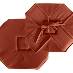 Lot de 4 galettes de chaise à rabat, 40x40 cm, terracotta, avec nouettes, collection Basic, CMADECO