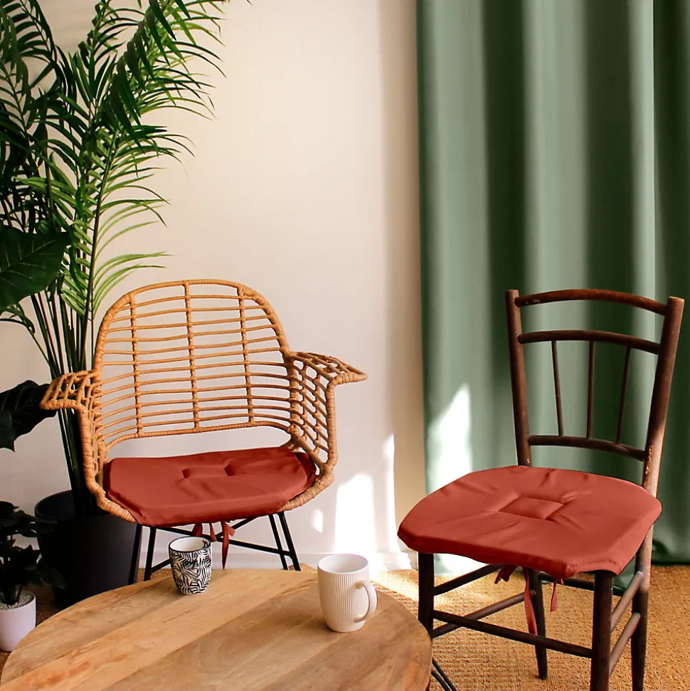 Lot de 4 galettes de chaise à rabat, 40x40 cm, terracotta, avec nouettes, collection Basic, CMADECO
