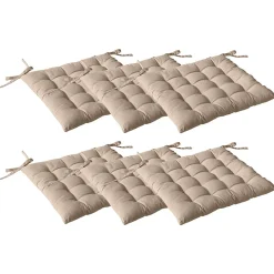 Lot de 6 galettes piquées, carré 38x38cm, beige naturel, avec nouettes, 100% coton, collection Panama, CMADECO