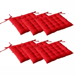 Lot de 6 galettes piquées, carré 38x38cm, rouge, avec nouettes, 100% coton, collection Panama, CMADECO