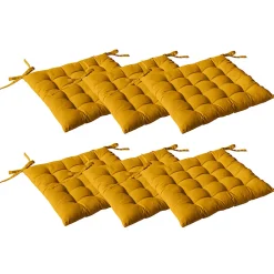 Lot de 6 galettes piquées, carré 38x38cm, jaune moutarde, avec nouettes, 100% coton, collection Panama, CMADECO