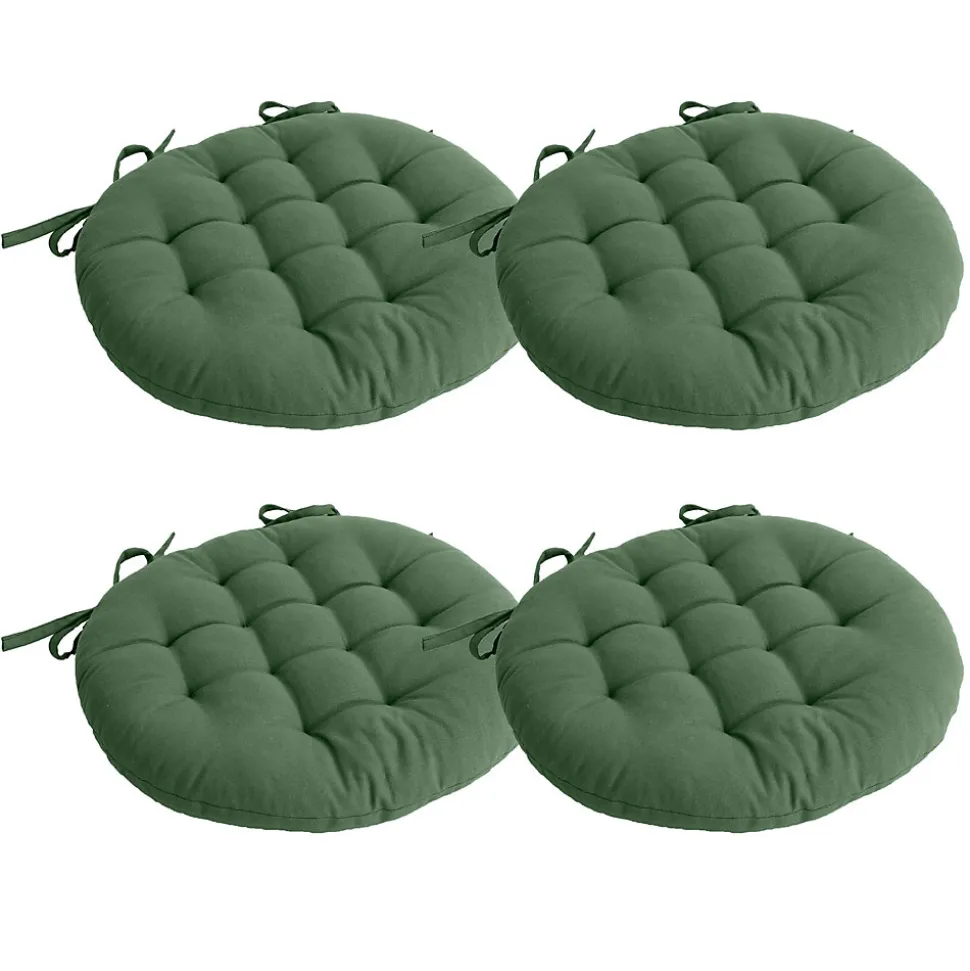 Lot de 4 galettes piquées, ronde 38cm, vert argile, avec nouettes, 100% coton, collection Panama, CMADECO