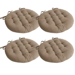 Lot de 4 galettes piquées, ronde 38cm, beige naturel, avec nouettes, 100% coton, collection Panama, CMADECO