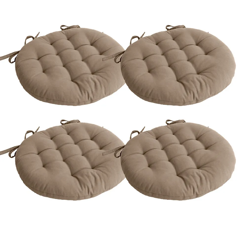 Lot de 4 galettes piquées, ronde 38cm, beige naturel, avec nouettes, 100% coton, collection Panama, CMADECO