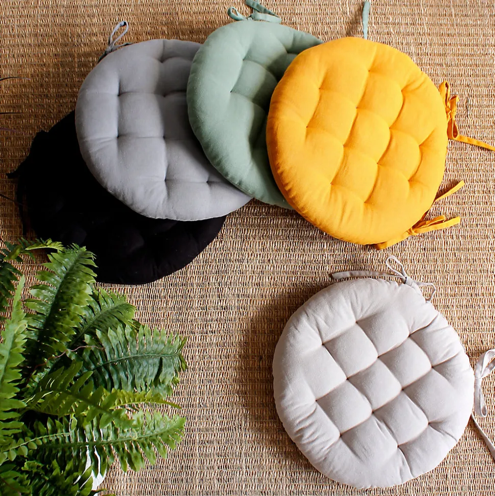 Lot de 4 galettes piquées, ronde 38cm, beige naturel, avec nouettes, 100% coton, collection Panama, CMADECO