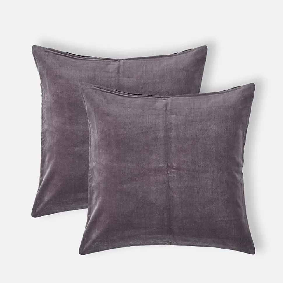 Lot de 2 housses de coussin en velours gris foncé, 40 x 40 cm - HOMESCAPES