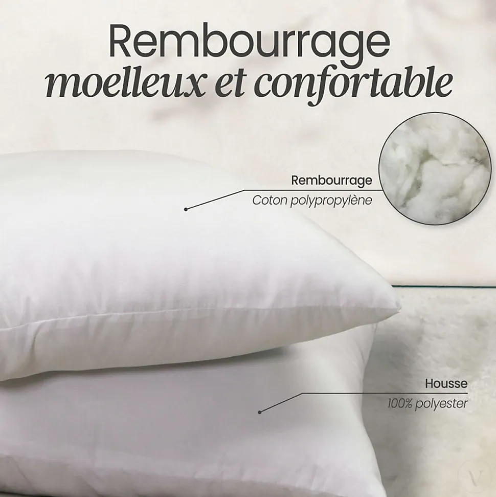 Lot de 4 oreillers, coussins de garnissage - 60 x 60 cm - Blanc - Vivezen