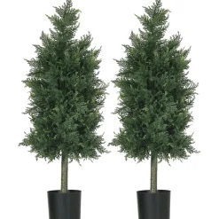 Lot de 2 plantes artificielles sapins cèdre H. 90 cm grand réalisme pot inclus