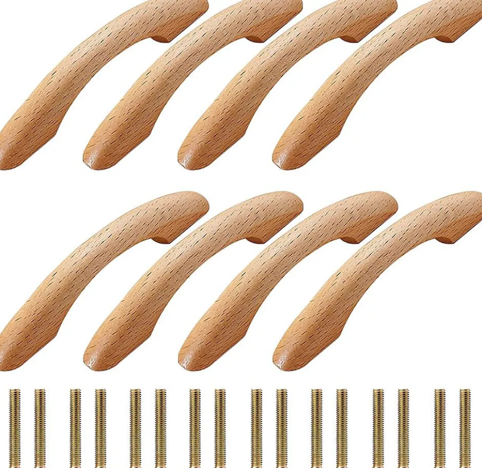 Lot de 8 poignées de meubles en bois, poignées de meubles, poignées d'armoires, poignées de tiroirs (avec vis)
