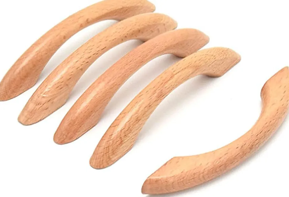 Lot de 8 poignées de meubles en bois, poignées de meubles, poignées d'armoires, poignées de tiroirs (avec vis)