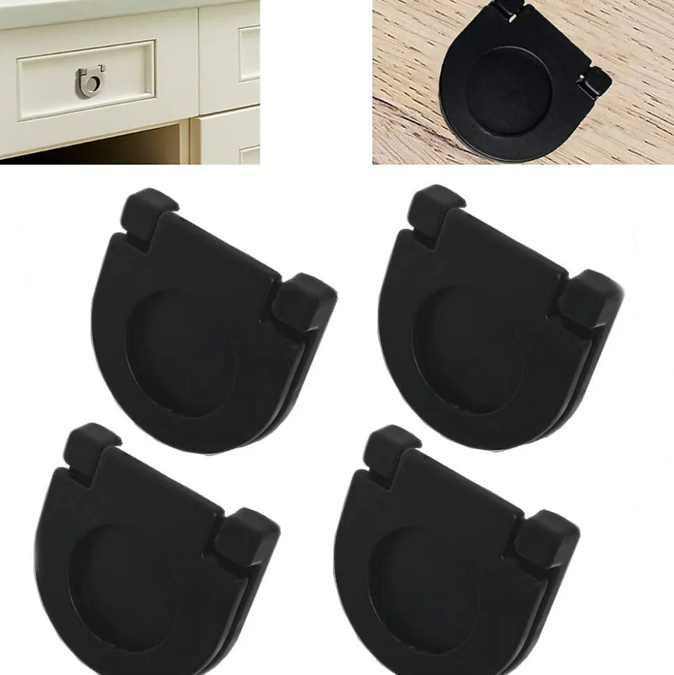Lot de 4 poignées invisibles pour tiroirs et portes (noir, 3,5 x 3,4 cm)