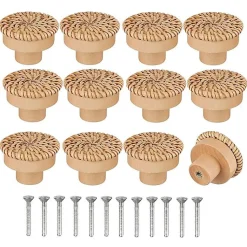 Lot de 12 poignées rondes pour commode, tiroirs et commodes en bois avec vis
