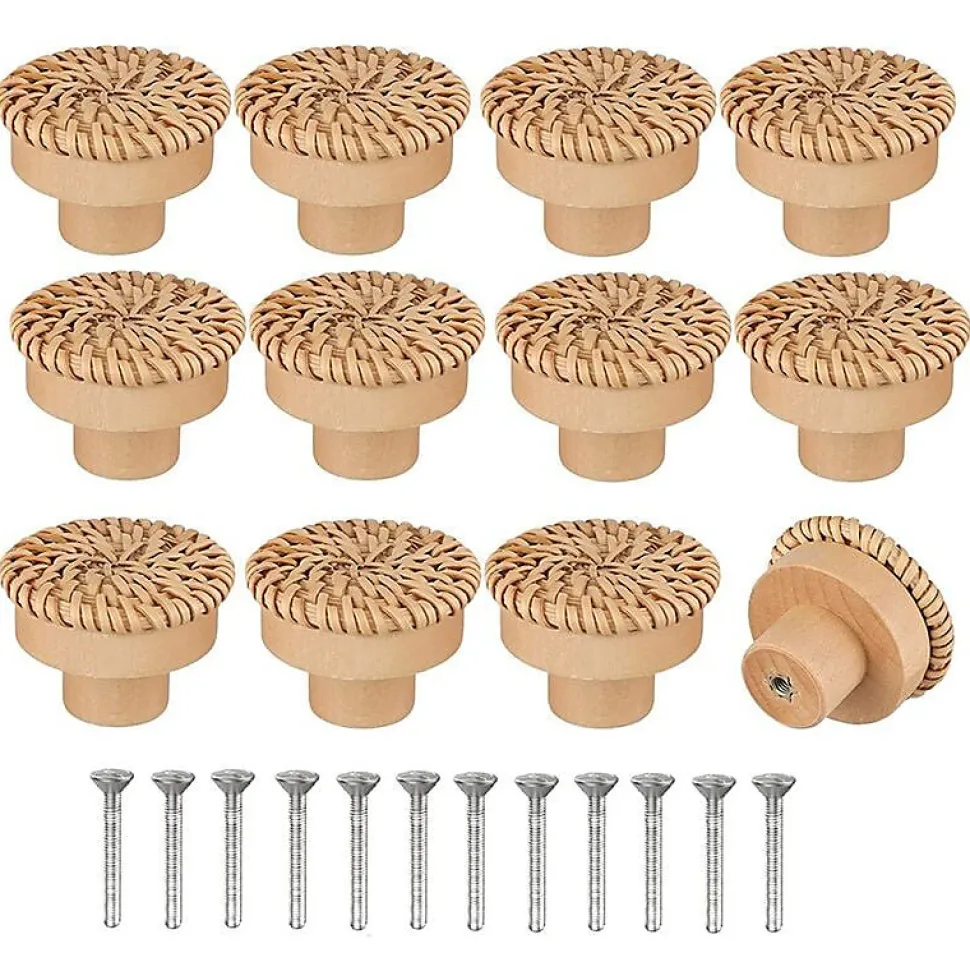 Lot de 12 poignées rondes pour commode, tiroirs et commodes en bois avec vis