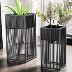 Lot de 2 Pots de Fleurs en Métal Massif Jardinière Noir Planteur Moderne FineBuy