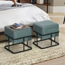 Lot de 2 poufs empilables Tas multifonctionnel carré vert en.casa