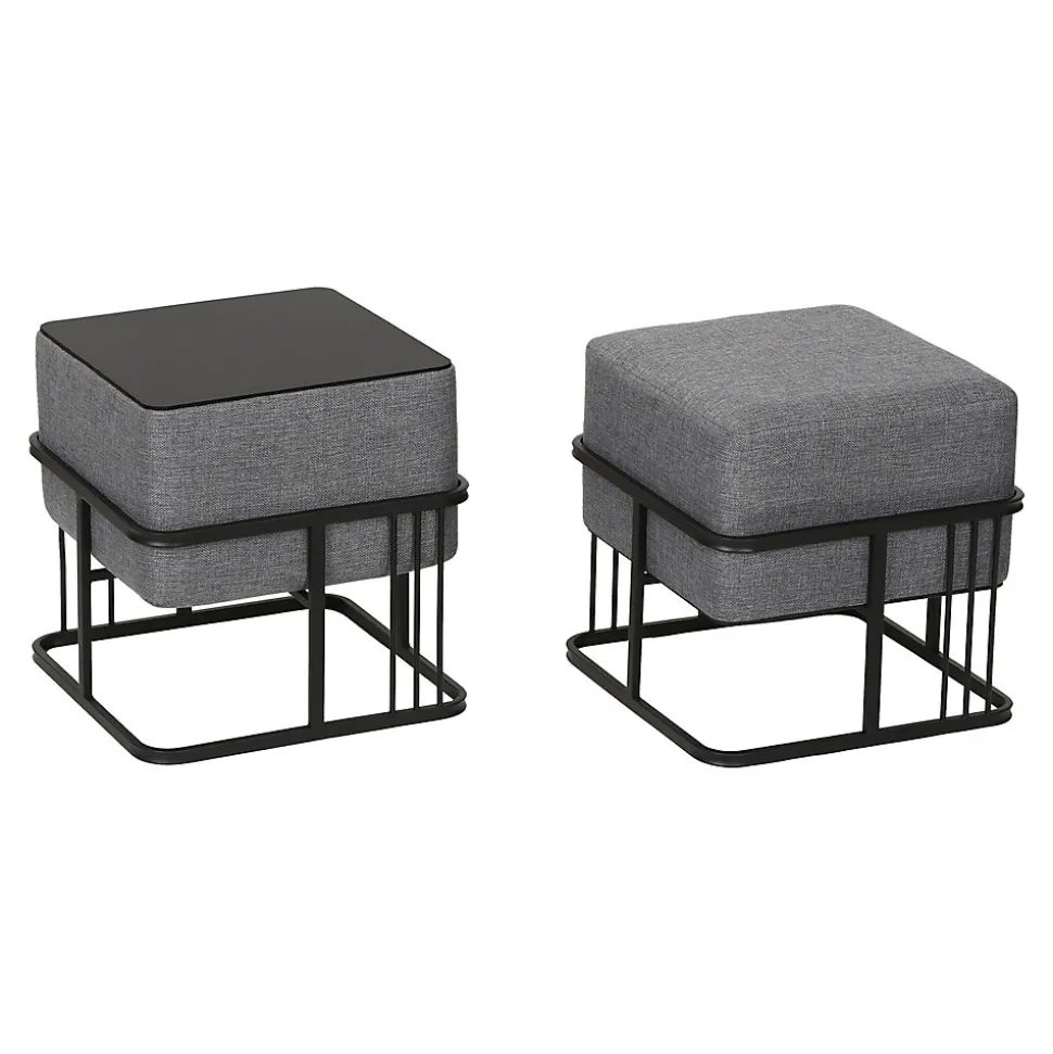 Lot de 2 poufs empilables Tas multifonctionnel carré gris foncé en.casa